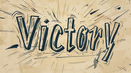 Dynamic comic book-style inscription of the word 'Victory' on aged paper - obrazy, fototapety, plakaty