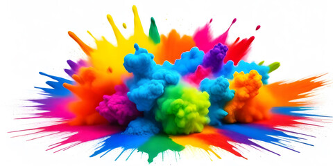 A vibrant multicolored powder is displayed against a stark white background