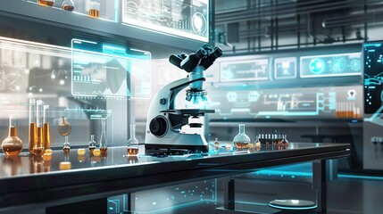 Futuristic Science Lab with Microscope