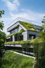 Fototapeta na wymiar A modern building with greenery adorning each level, exemplifies biophilic architecture