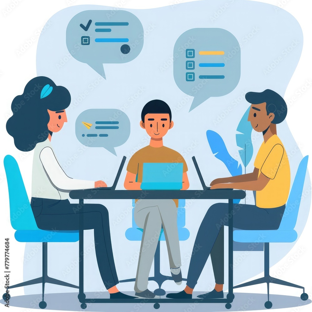 Poster an employee conducting a focus group with customers to gather feedback on a new product.