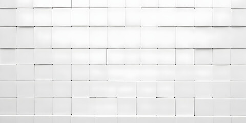 A room filled with numerous white cubes neatly stacked next to a wall, creating a striking visual contrast