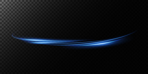 Abstract light lines of speed movement, blue colors. Light everyday glowing effect. semicircular wave, light trail curve swirl, optical fiber incandescent png. EPS10	