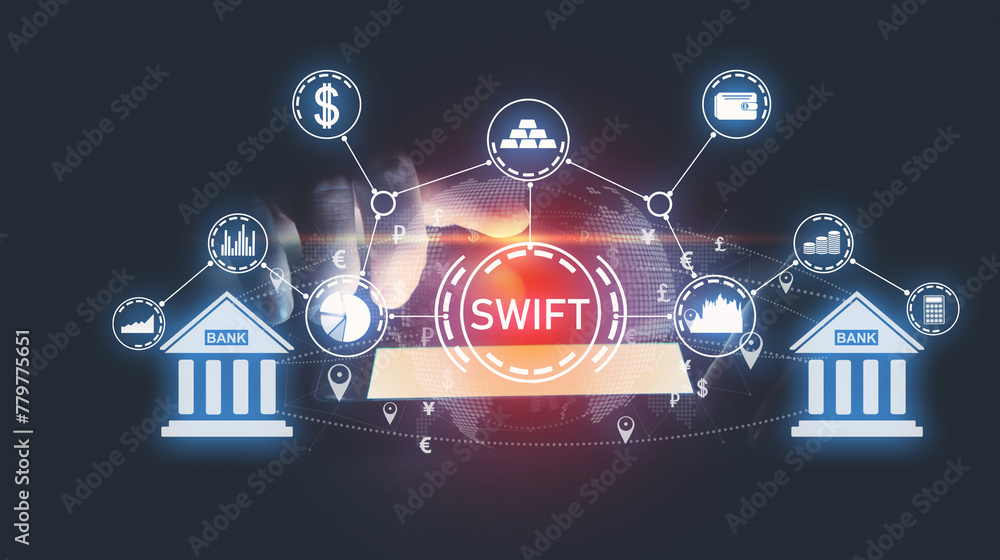 Sticker concept of swift. financial technology. banking. payment system