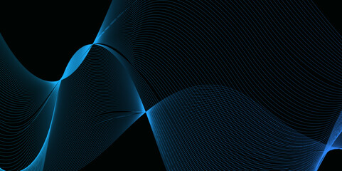 Gradient blue vector abstract modern technology background with glowing line on blue background. Future technology concept. Horizontal banner template. Vector illustration