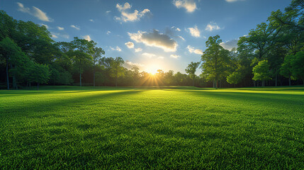 Obraz premium Summer Morning Lawn Enjoy the beauty of a serene Landscape