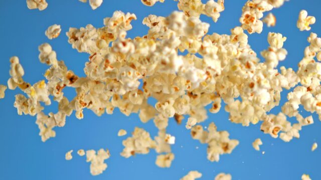 Super slow motion popcorn . Filmed on a high-speed camera at 1000 fps. High quality FullHD footage