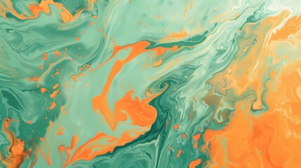 Tangerine orange and mint green collide, forming a lively and refreshing abstract composition that...