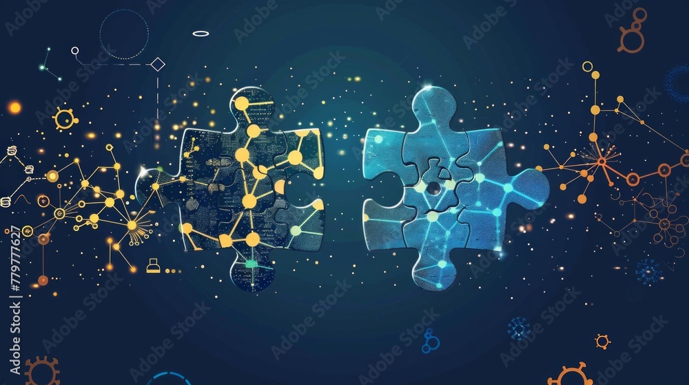 Poster connecting ai and science - abstract puzzle concept