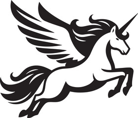 Beautiful unicorn wings black and white vector image. 