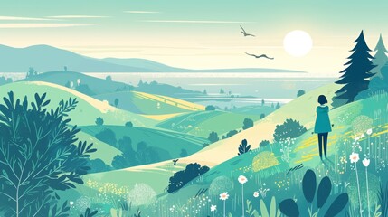 Fototapeta na wymiar Summer Greenery Background: Serene Landscape Illustration