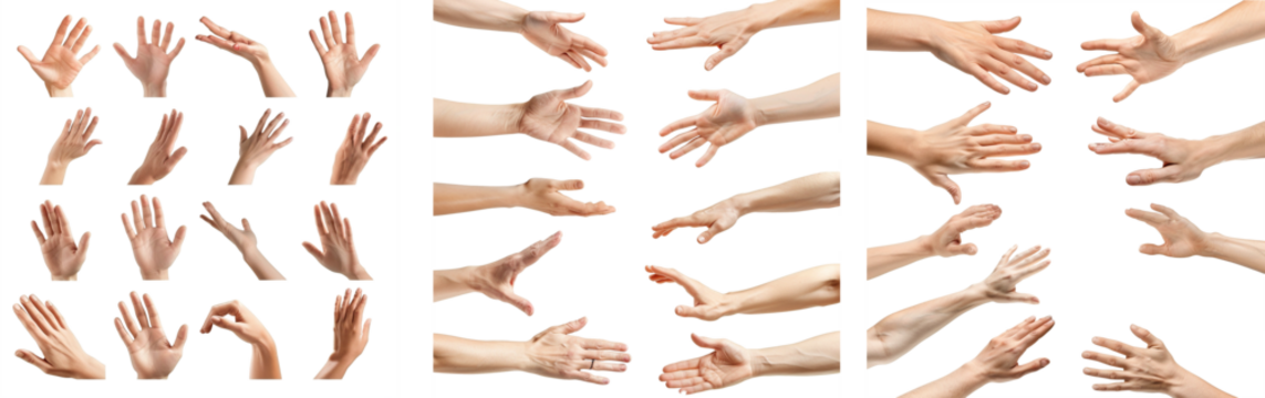 Multiple images set of female caucasian hand gestures