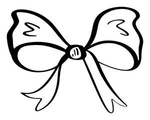 black and white drawing of bow and ribbon. line icon element for web site design, logo, app, UI. Vector illustration