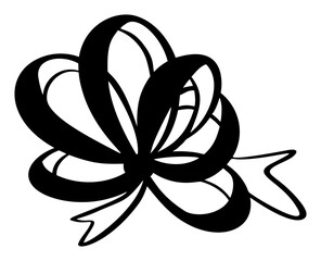 minimalist black and white drawing of bow and ribbon. line icon element for web site design, logo, app, UI. Vector illustration