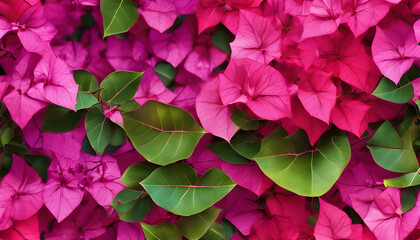 Pink and green leaves with a vibrant pink flower surrounded by nature's beauty