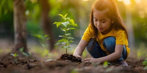 A student planting a sapling on school grounds representing hands on environmental education and sustainability