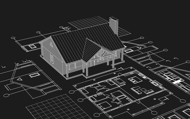  house traditional architecture plan 3d illustration