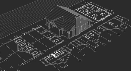  house traditional architecture plan 3d illustration