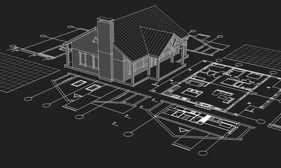  house traditional architecture plan 3d illustration