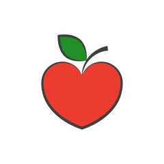 Apple fruit in the shape of a heart. Vector on white background.