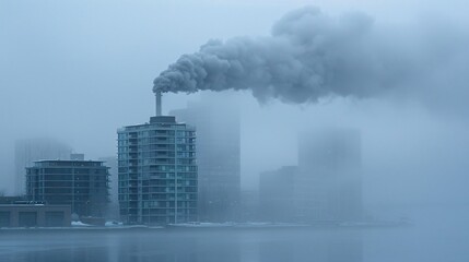 Buildings cloaked in a grey mist of pollution the air thick with the weight of unaddressed environmental concerns