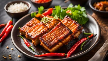 Crispy pork belly cooked with chili
