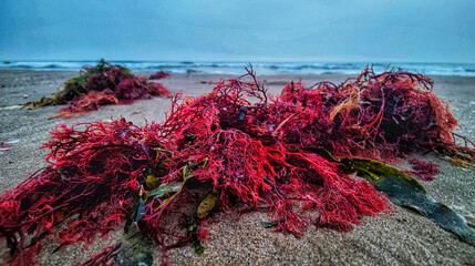 Seaweed on the shore of Cabanyal beach
