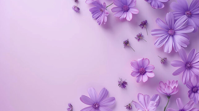 Banner image of beautiful flowers on purple background with copy space.
