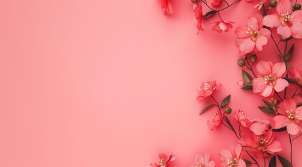 Fototapeta na wymiar Banner image of beautiful flowers on pink background with copy space.