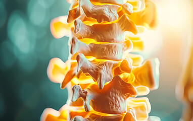 Human Skeleton Spinal Vertebral Column focus on a plain medical background with space for text. generative ai - obrazy, fototapety, plakaty