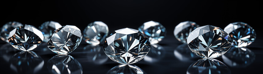 Scintillating Round Diamonds Lined on Dark Background with Bokeh