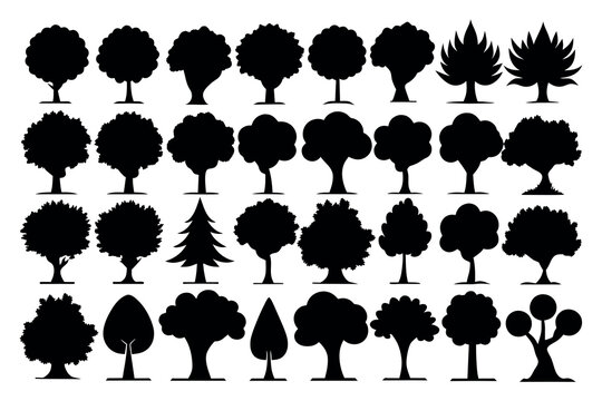 set of tree silhouettes