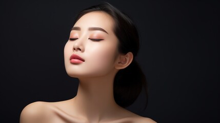 Beautiful woman cares for the skin face - posing at studio isolated with clipping path, Asian Beauty.