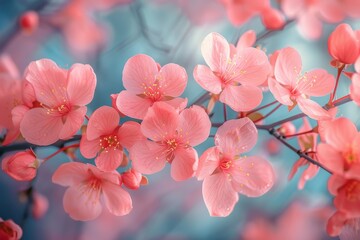 Fototapeta na wymiar A bright and lively image capturing cherry blossoms in full bloom, highlighting the delicate pink petals and vivid colors