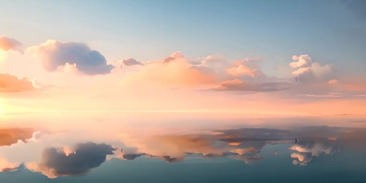 Peaceful image of a solitary sailboat on glass-like water, with soft light of sunrise creating a tranquil mood 4K Video