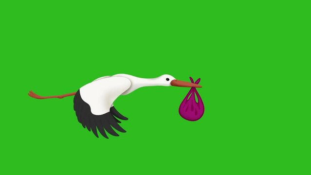 Stork with baby girl looped animation removable background