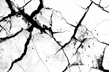 cracked grunge soil texture black and white abstract surface illustration isolated on transparent background PNG file