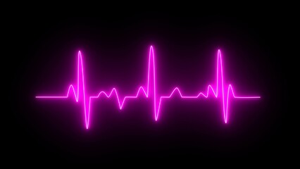 Heartbeat neon sign. Heartbeat pulse rate graph on black background. Neon heartbeat pulse line icon.