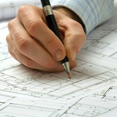 Engineer drawing a blueprint symbolizing the initial spark of innovation and the birth of new structures