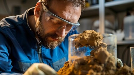 Engineer examining a soil sample symbolizing the foundation of construction and respect for natural resources