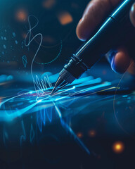 A digital signature lighting up a screen, sealing an agreement with a futuristic flourish - obrazy, fototapety, plakaty