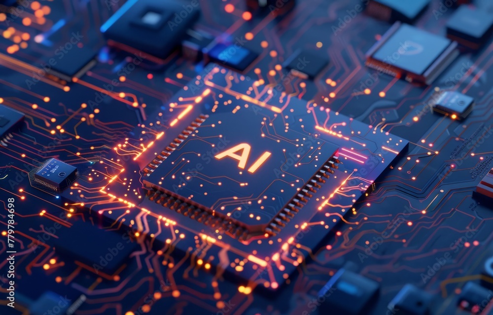 Poster artificial intelligence micro chip with ai text on chip