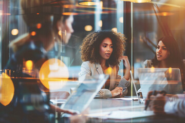 Business woman working together in boardroom, brainstorming