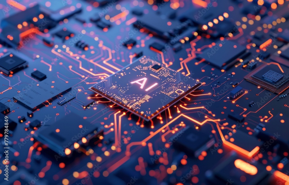 Poster artificial intelligence micro chip with ai text on chip