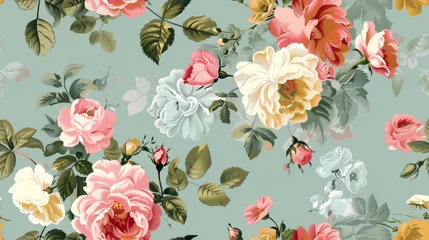 Behang images of Vintage Florals arranged in a seamless pattern © Patcharaphorn