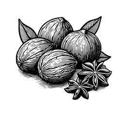 Nutmeg hand drawn vector illustration