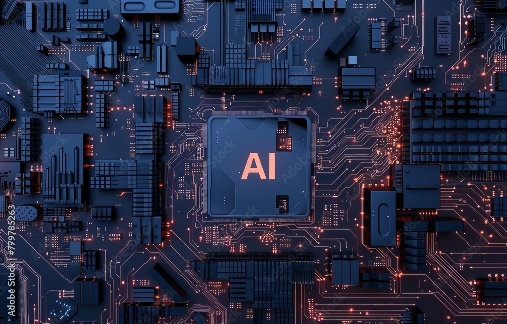 Poster artificial intelligence micro chip with ai text on chip