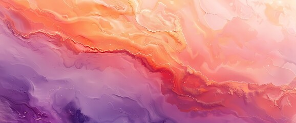 Fototapeta na wymiar Sunset hues of apricot and lavender blend seamlessly, casting a warm glow on a vivid liquid canvas.