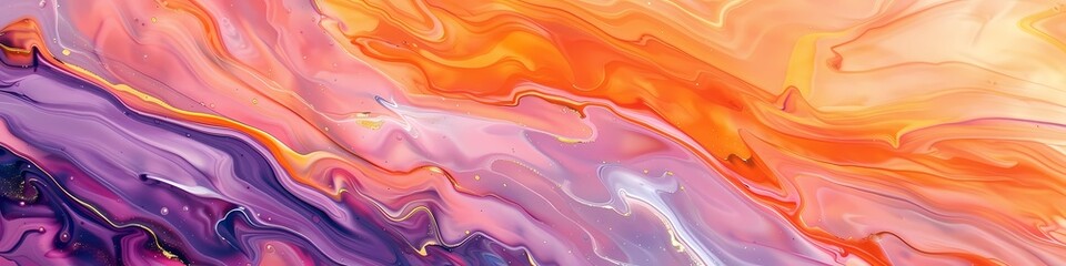 Sunset hues of apricot and lavender blend seamlessly, casting a warm glow on a vivid liquid canvas.
