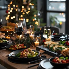 Table with food dishes holliday celebration.